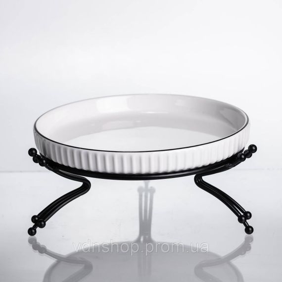 Фруктовниця порцелянова на металевій підставці Ø20 кругла ваза цукерка для фруктів Чорний LB-1570B | Зображення 1