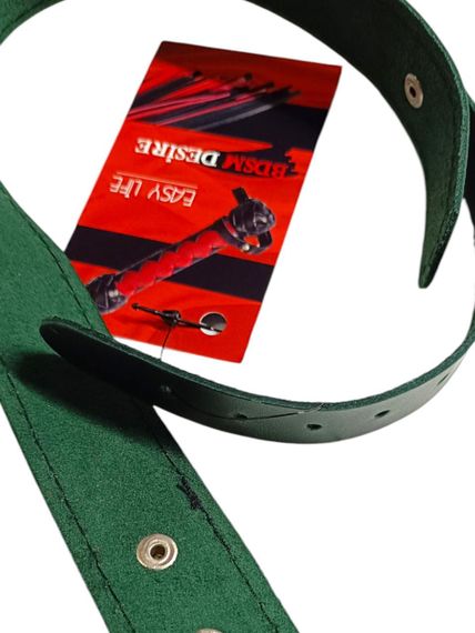 Оригінальний нашийник із високоякісної натуральної шкіри в темно-зеленому кольорі Sex Aura | Зображення 2