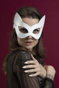 Маска кішечки Feral Feelings - Kitten Mask, натуральна шкіра, біла Sex Aura