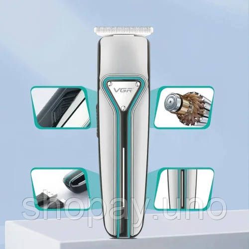 Машинка для стрижки VGR V-008 аккумуляторная USB ∙ Триммер для волос, бороды и усов с LED-дисплеем и съемными насадками | Зображення 2