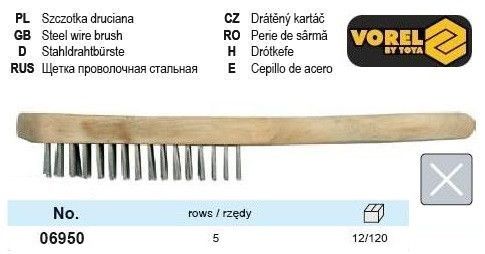 Щетка ручная Польша стальная проволока 5 рядов VOREL-06950
