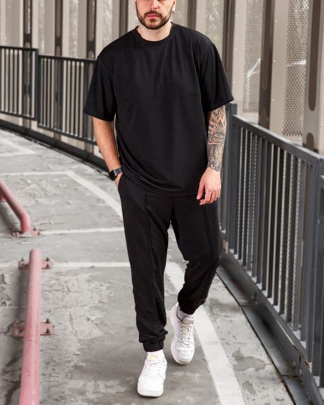 Мужской летний спортивный костюм двойка футболка + штаны BD0016 размер M, цвет черный | Зображення 3