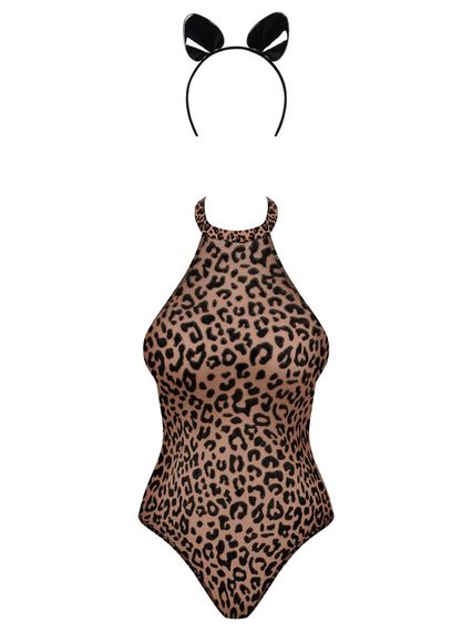 Еротичний костюм леопарда Obsessive Leocatia teddy XXL, боді, обруч з вушками | Зображення 4