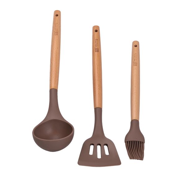 Набір посуду алюміній з товстим дном MGC з лопаткою, ополоником і пензликом кавовий | Зображення 4
