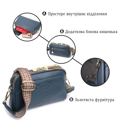 Сумка Vintage На два отделения из натуральной кожи Синяя (22355) | Зображення 7