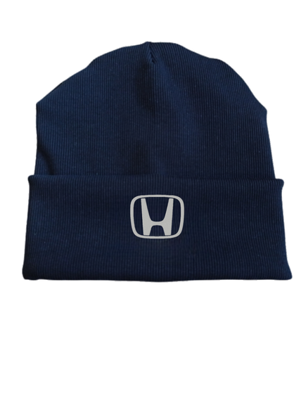 Трикотажная шапка Мужская демисезонная хонда honda с рубчиком (кашкорс), двухслойная с вышивкой темно-синяя