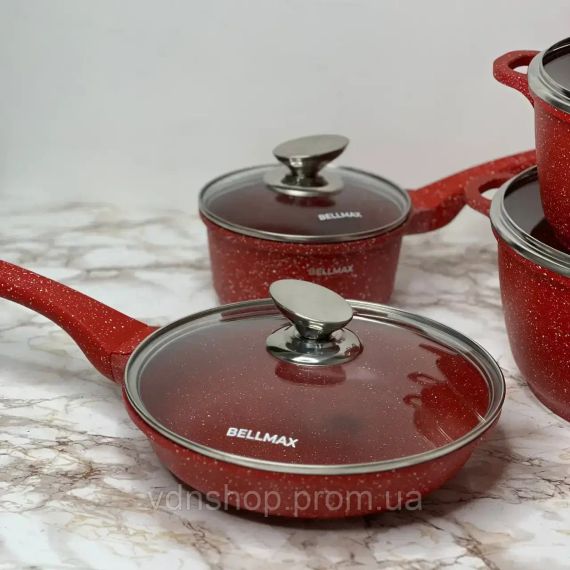 Набір посуду з гранітним антипригарним покриттям BellMax BM-305 з 12 предметів червоний | Зображення 2