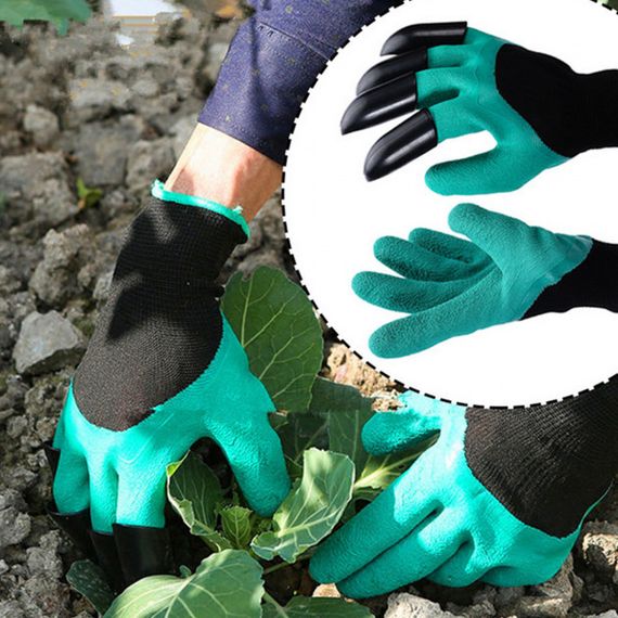 Прорезиненные перчатки с когтями Garden Genie Gloves для работы с землей с пластиковыми наконечниками Зелёный