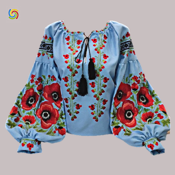 Рубашка Украинская вышиванка  32149 цвет голубой размер L/XL