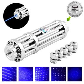 Мощнейшая Лазерная указка YX-B017, синий луч, 5 насадок, KO-442 аккумулятор 2х16340