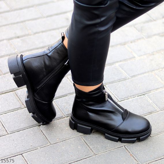 Базові чорні зимові черевики натуральна шкіра на блискавці | Зображення 1