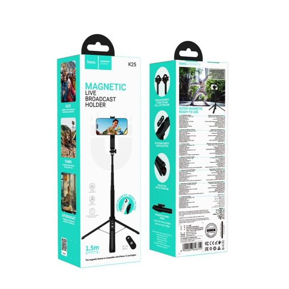 Селфі-монопод HOCO K25 Sherkhan magnetic aluminum alloy live broadcast holder Black | Зображення 1