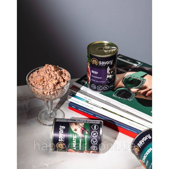 Влажный корм Savory Dog Gourmand 4 meats для собак всех пород — паштет 4 вида мяса 400 г | Зображення 5