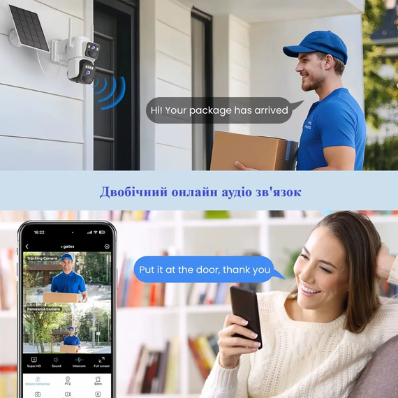 Поворотная WiFi камера 2 линзы 4к / Видеокамера с солнечной панелью 8mp | Зображення 4