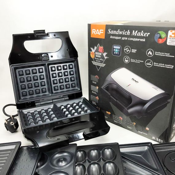 Вафельниця бутербродниця гриль сендвічниця електрична 8 в 1 RAF R.551 850W Мультипекар з 8 формами | Зображення 3