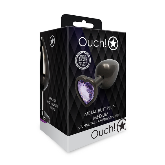 Металева анальна пробка Heart Gem, розмір M, колір: чорний/фіолетовий Ouch! (Нідерланди) Sex Aura | Зображення 6