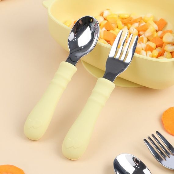 Приборы металлические детские ложка и вилка с силиконовыми ручками Фиолетовые | Зображення 3