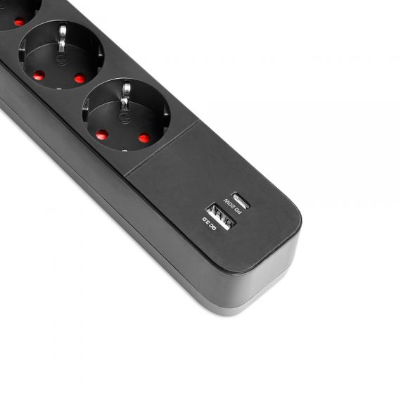 Мережевий подовжувач VIDEX ONCORD з/з 4п 3м (3x1.5мм) 3.4А USB(QC3.0) +USB-C(PD20W) з кнопкою Black | Зображення 3