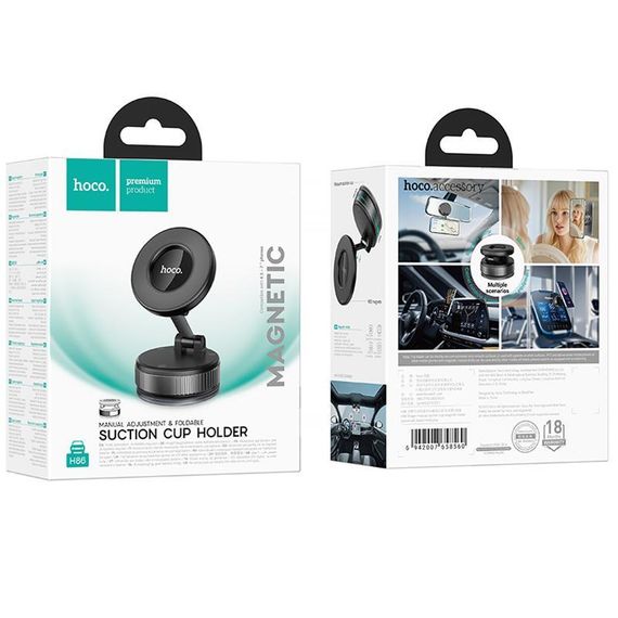 Автотримач Hoco H86 Dragon manual suction cup magnetic (universal) Black / Metal gray | Зображення 5