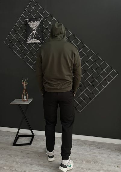 Комплект 3 в 1 Демісезонний спортивний костюм TNF кофта на змійці хакі + чорні штани (двонитка) + Футболка хакі TNF | Зображення 7