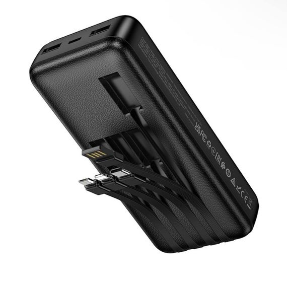 Power Bank Hoco J163A з кабелем USB+Micro+Type-C+Lightning (20000mAh) Чорний | Зображення 5