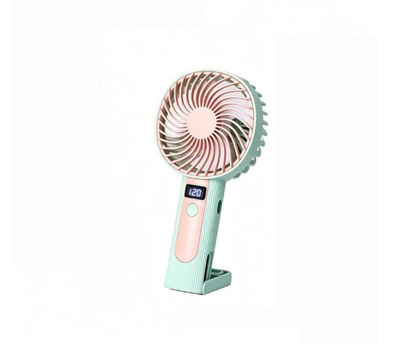 Портативный ручной вентилятор Handheld Fan FY083 пластиковый с подставкой и крючком LED дисплей 120 скоростей 1 Вт Бирюзовый | Зображення 1