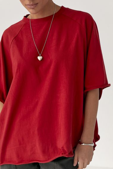 Однотонна вільна футболка з рукавами-реглан - червоний цвет, ONE SIZE (є розміри) | Зображення 3