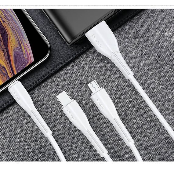 Дата кабель Usams US-SJ367 U35 3in1 USB to Combo 2A (1m) Белый | Зображення 1