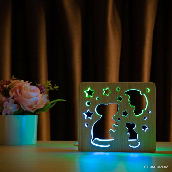 Светильник ночник ArtEco Light из дерева LED "Мышки и сыр" с пультом и регулировкой... | Зображення 4