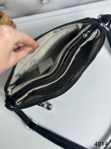 Сумка кросбоді жіноча маленька три відділення Замшева Чорна | Зображення 6