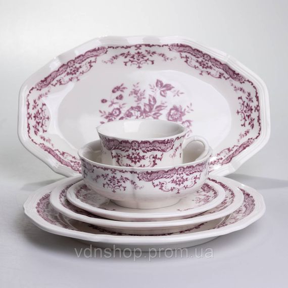 Столовий набір посуду тарілок і чашок 32 предмети на 6 персон «Бордовий Меандр» порцеляновий YY78-3A | Зображення 8