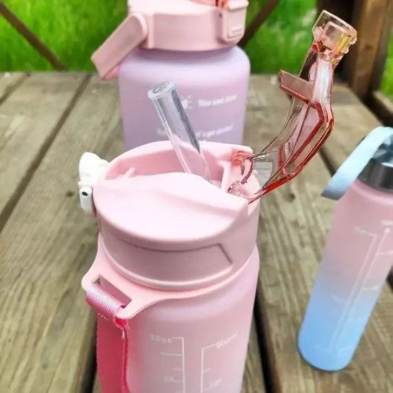 Пляшка для води 3 в 1 Bottle AND264 Рожево-блакитна комплект із 3 спортивних пляшок для води | Зображення 3