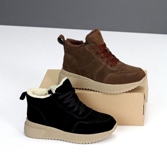 Спортивные черные замшевые зимние ботинки молния+шнуровка | Зображення 9