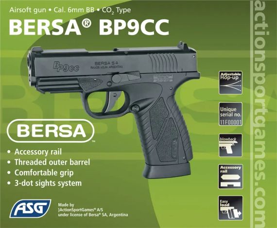 Пістолет страйкбольний ASG Bersa BP9CC. Blowback. СО2 кал. 6 мм | Зображення 5