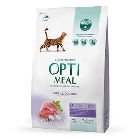 Сухий корм для котів OptiMeal Adult Hairball Control для виведення шерсті з качкою 4 кг B1840701