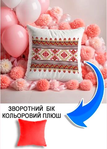 Подушка плюшева Мерч Крафт Дизайн з принтом орнамент 03 червоний плюш квадратна 33х33 см