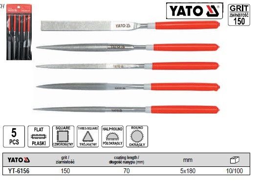 Набор надфиль алмазный YATO алмазний 5х180х70 мм 5 штук YT-6156