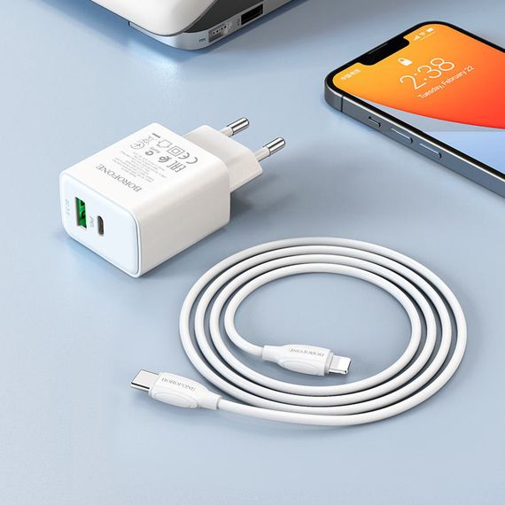 СЗУ Borofone BA67A PD20W+QC3.0 (1USB-A/1C) + кабель Type-C to Lightning | Зображення 4