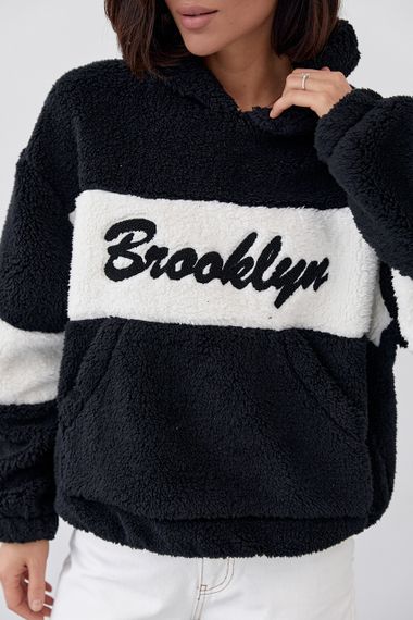 Женское худи из экомеха с надписью Brooklyn - черный цвет, M (есть размеры) | Зображення 3