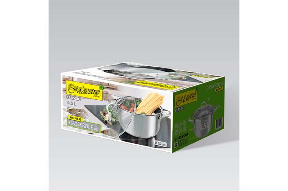 Кастрюля нержавеющая Maestro - 220 мм x 4,5 л (MR-3519-22)