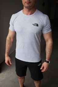 Комплект чоловічий TNF: футболка сіра + шорти чорні (8923375609)