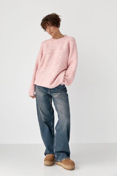 Теплий в'язаний светр oversize - пудра цвет, ONE SIZE (є розміри) | Зображення 2