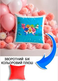 Подушка плюшева Мерч Крафт Дизайн з принтом babyshark 01 червоний плюш квадратна 33х33 см