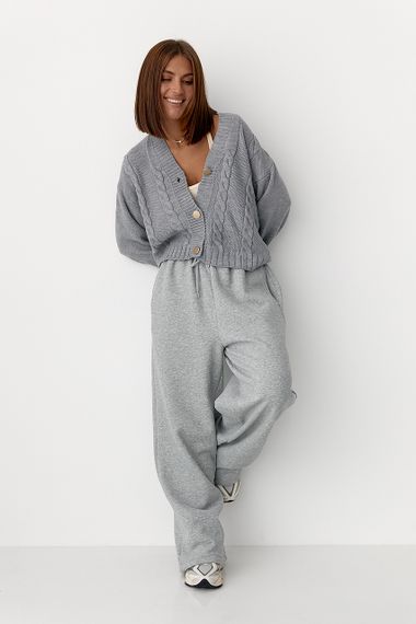 Короткий в'язаний кардиган з косичками - сірий цвет, ONE SIZE (є розміри) | Зображення 2