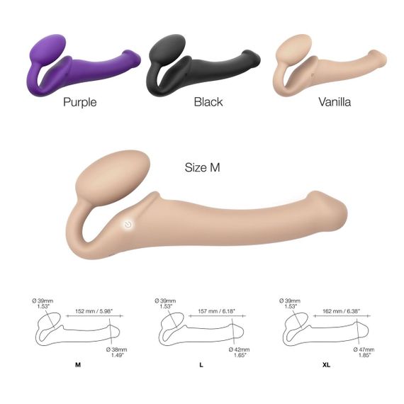 Безремневой страпон с вибрацией Strap-On-Me Vibrating Flesh M, диаметр 3,3см, пульт ДУ, регулируемый | Зображення 3
