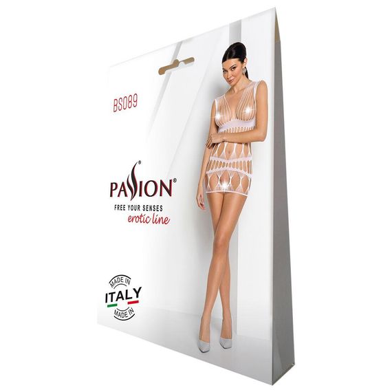 Бодістокінг-сукня Passion BS089 white, міні, плетіння у вигляді павутини | Зображення 5