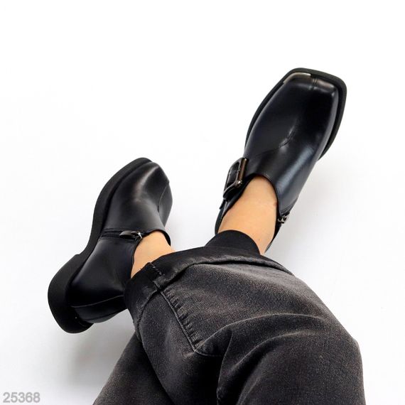 Дизайнерські чорні туфлі натуральна шкіра квадратний носик | Зображення 2