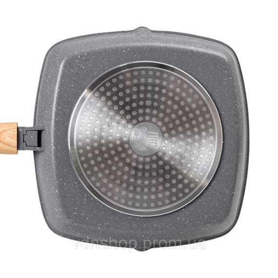 Алюмінієва сковорода-гриль 28 см зі скляною кришкою Квадрат сірий MGC HP-4-462G | Зображення 2