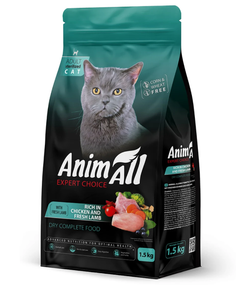 AnimAll Повнораціонний сухий корм для стерилізованих кішок з куркою та свіжою ягнятиною 1.5 кг