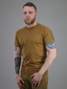 Футболка пряма Coolmax «Койот» з велкро на рукаві, чоловіча потовідвідна тактична футболка кулмакс